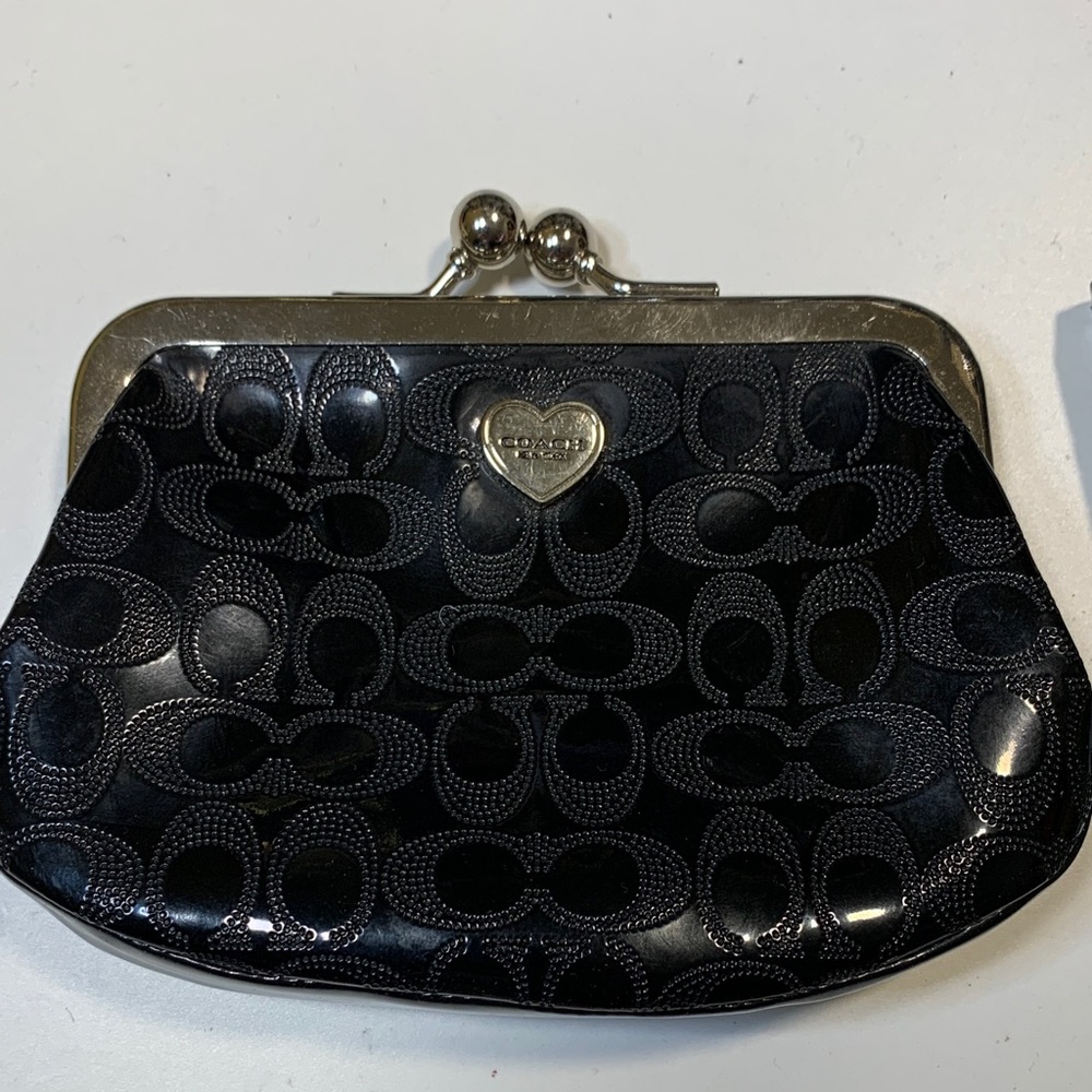 Coach Black and Silver Heart Clasp Clutch